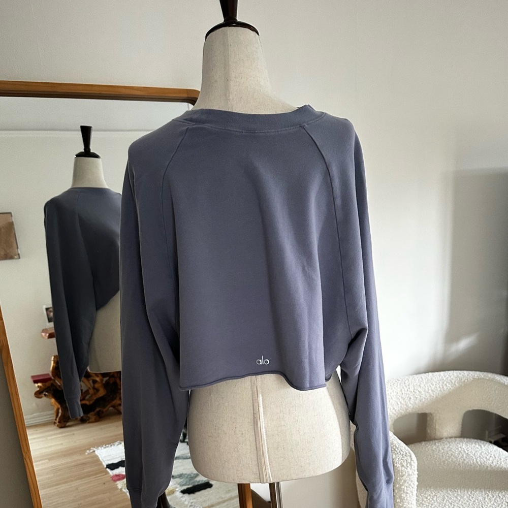 ALO Yoga Blue Boxy Cropped Hoodie